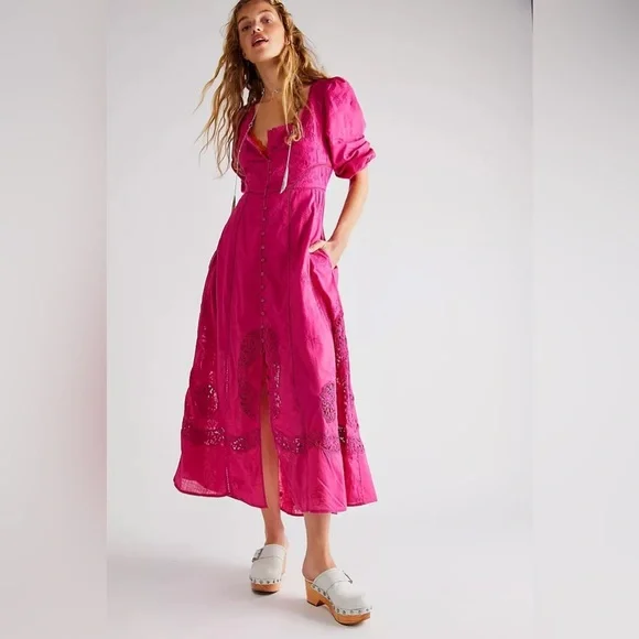 NWT Free People Lisa Lace Midi Dress - Picture 10 of 13